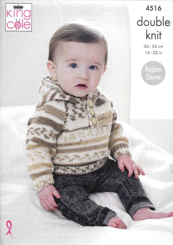 4516 King Cole Double Knit Raglan Sweaters knitting pattern