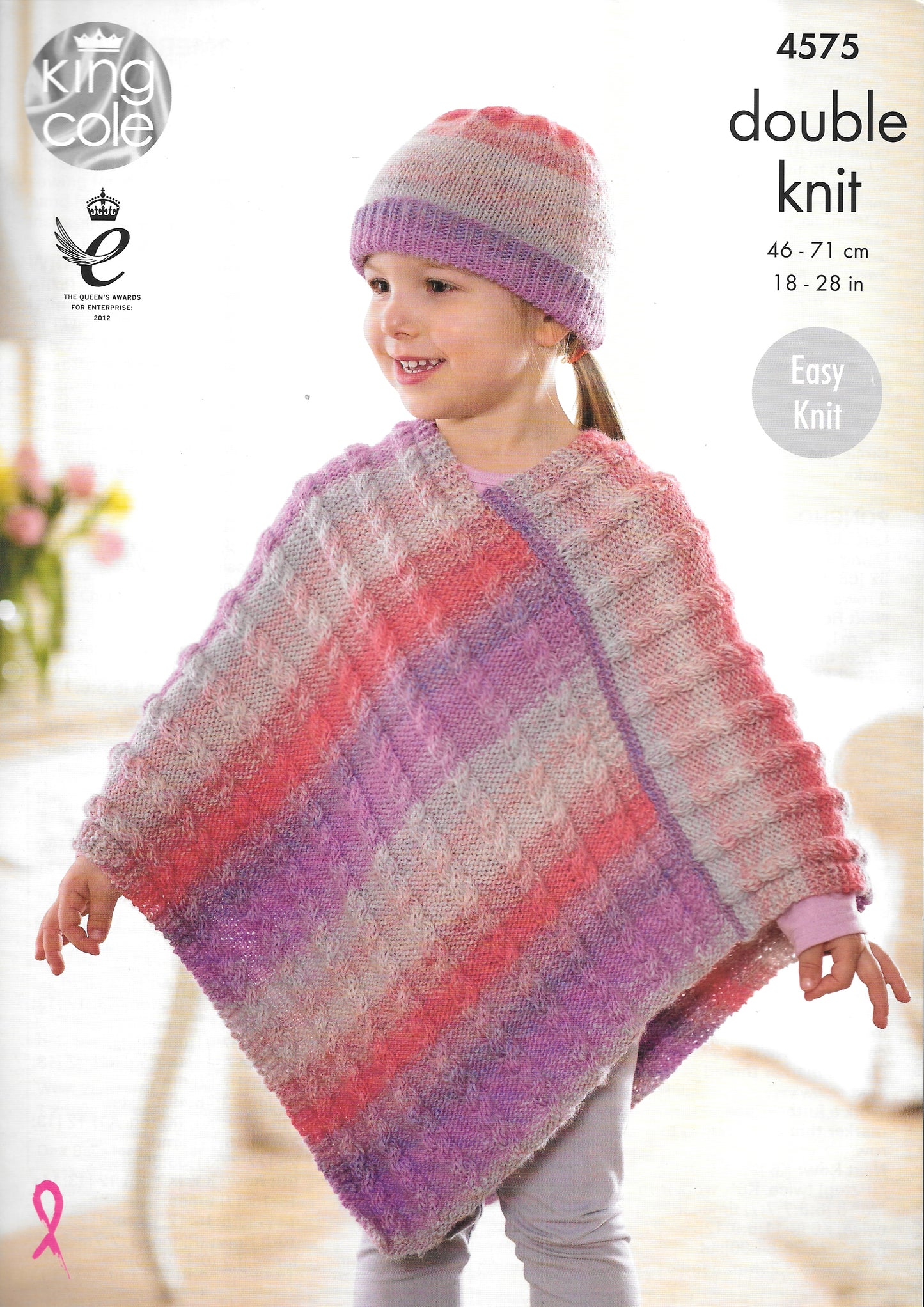 4575 King Cole Double Knit Poncho, shoulder/neck warmer/wrist warmer and hat knitting pattern