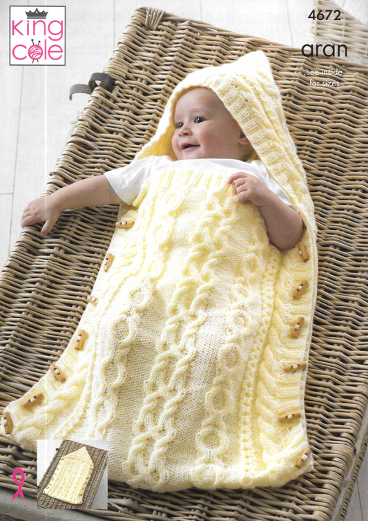 4672 King Cole knitting pattern. Child's sleeping bag/blanket/cushion. Aran