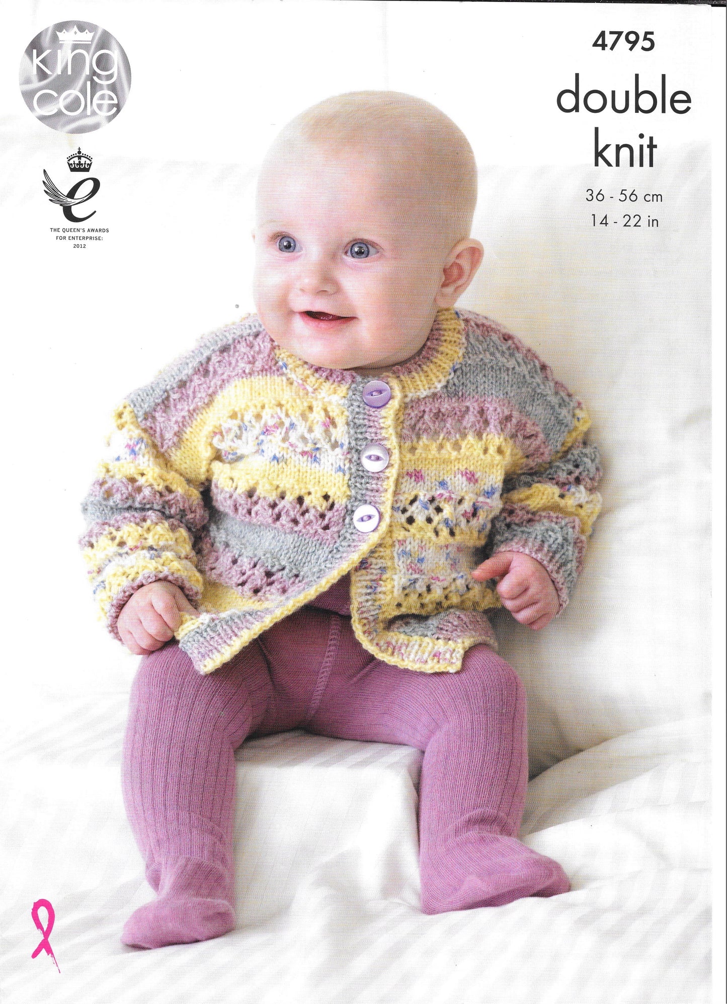 4795 King Cole Double Knit Baby Cardigans, Hat and Blanket knitting pattern