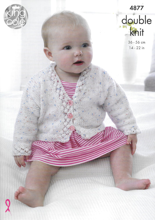 4877 King Cole Double Knit Cardigans, Sweater and Bootees knitting pattern