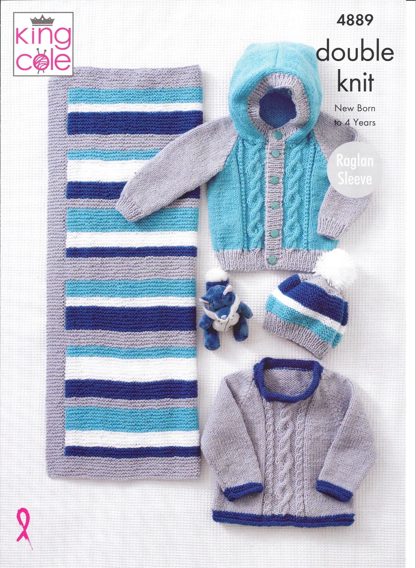 4889 King Cole Double Knit Jacket, Sweater, Hat and Blanket knitting pattern