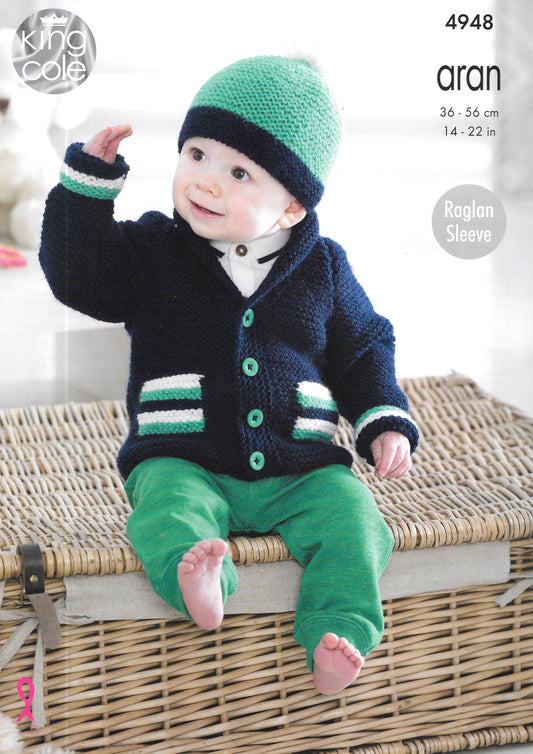 4948 King Cole knitting pattern. Child's jackets, hat and sweater. Aran