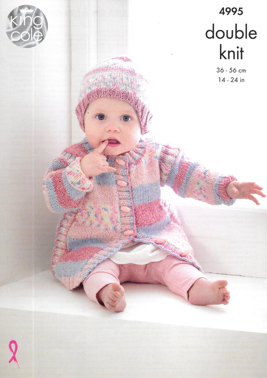4995 King Cole double knit Coat/Hat/Sweater/Tabbard and Gilet knitting pattern