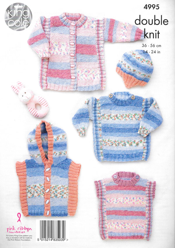 4995 King Cole double knit Coat/Hat/Sweater/Tabbard and Gilet knitting pattern