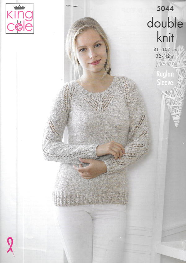 5044 King Cole Knitting Pattern. Lady's top. Double Knitting Yarn. 32-42" chest