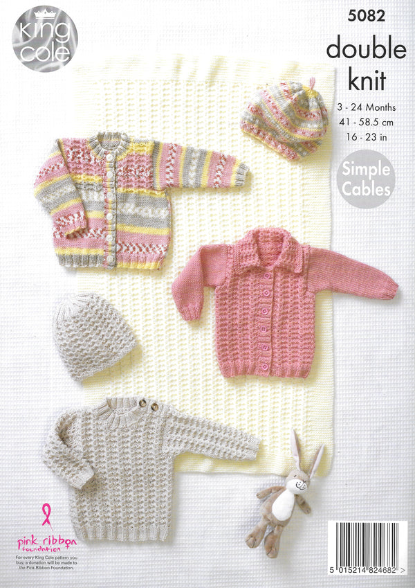 5082 King Cole double knit Blanket/Sweater/Cardigans/Hat knitting pattern