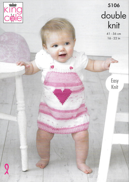 5106 King Cole double knit Baby Pinafores knitting pattern