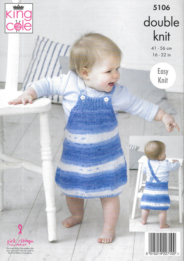 5106 King Cole double knit Baby Pinafores knitting pattern