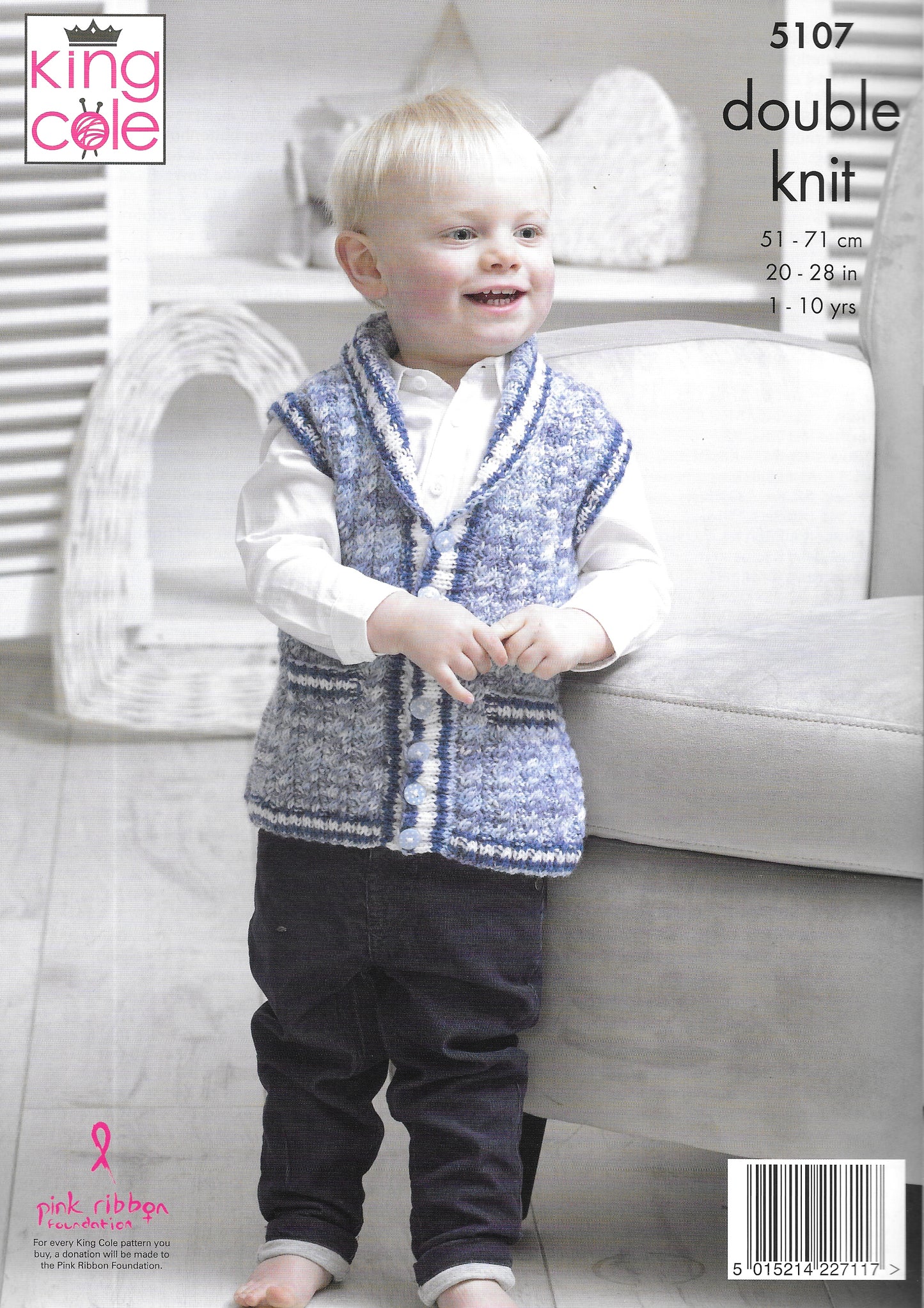 5107 King Cole double knit Baby Sweaters/Waistcoat knitting pattern