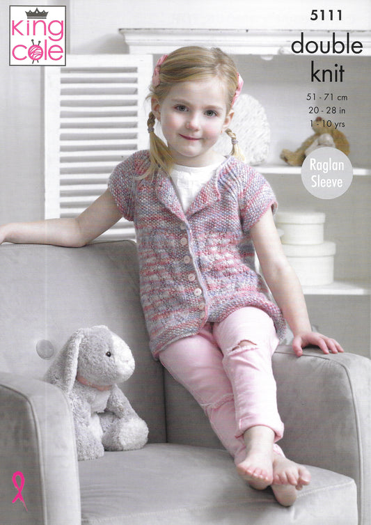5111 King Cole double knit Cardigan and Smock Top knitting pattern