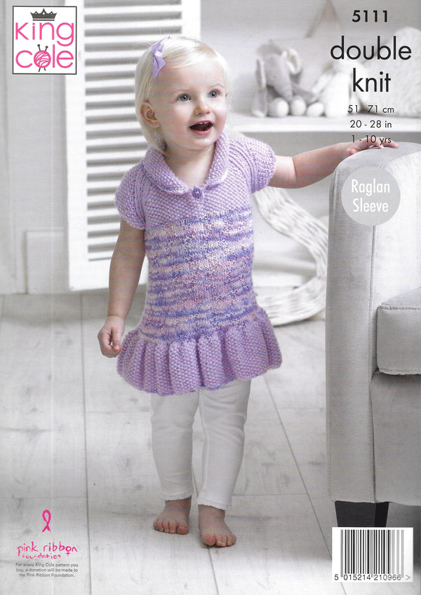 5111 King Cole double knit Cardigan and Smock Top knitting pattern