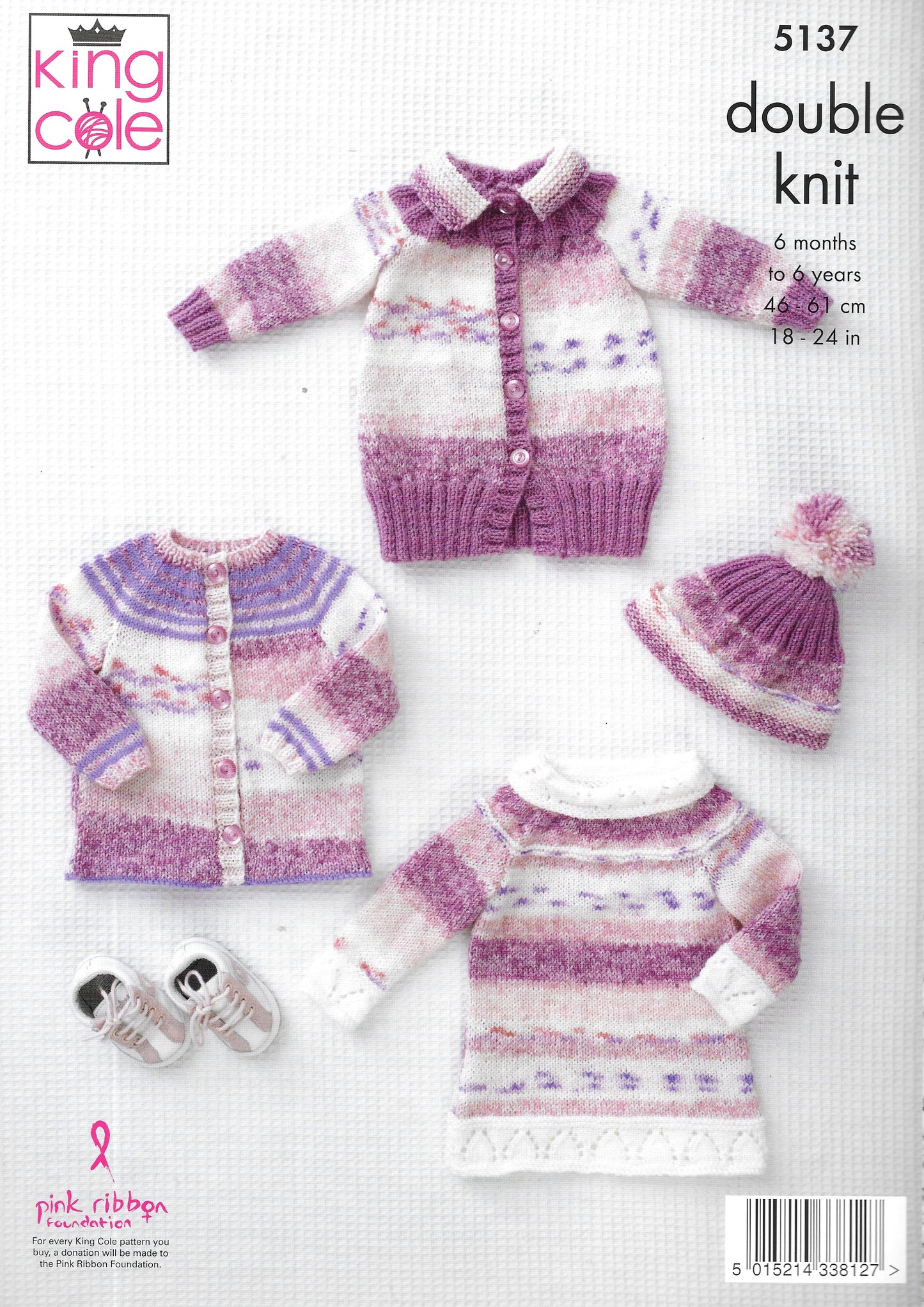 5137 King Cole double knit Cardigan, Coat, Tunic and Hat knitting pattern