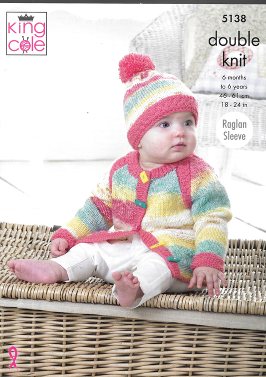 5138 King Cole double knit Cardigan, Jacket, Sweater and Hat knitting pattern