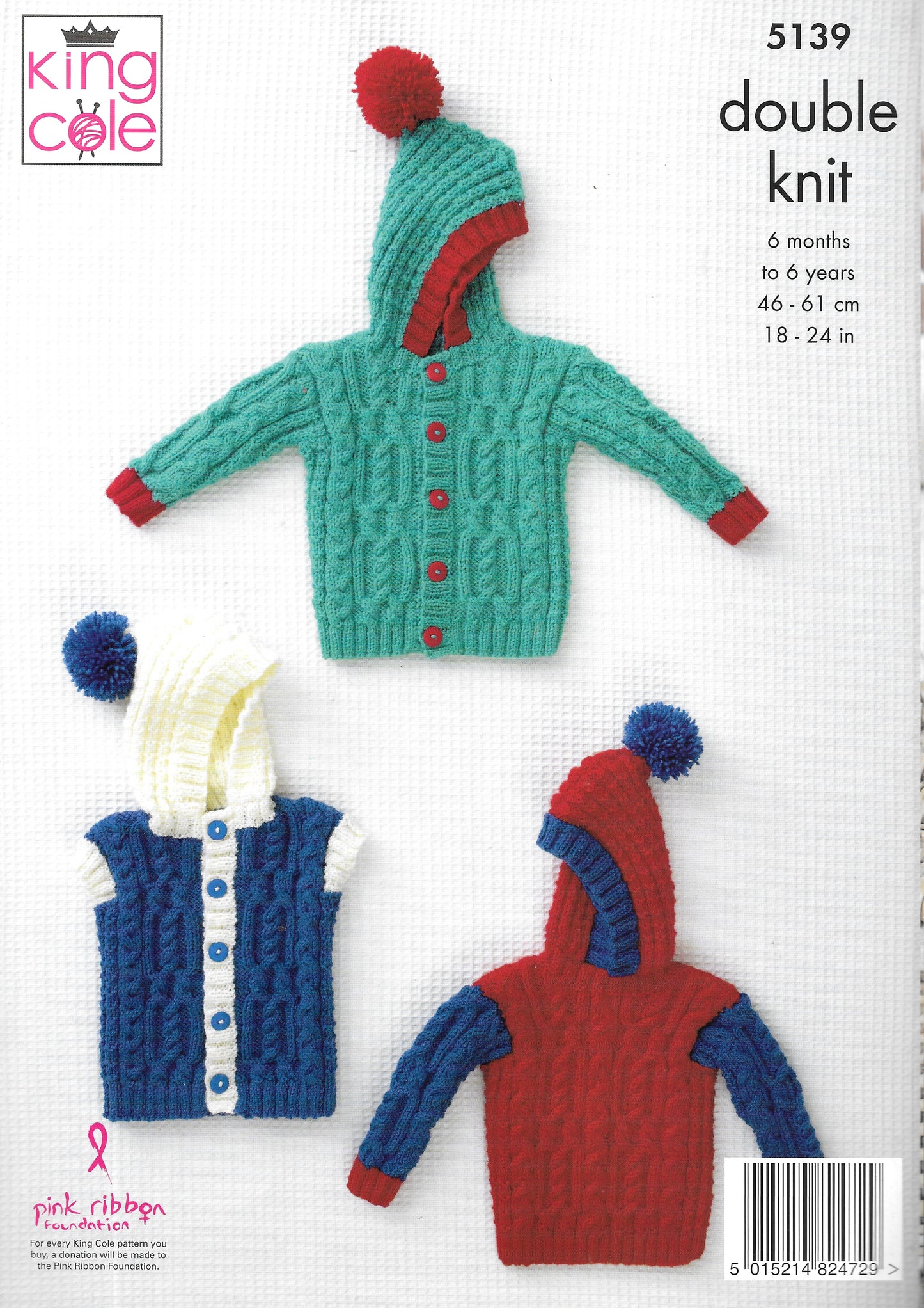 5139 King Cole double knit Jacket, Sweater and Gilet knitting pattern