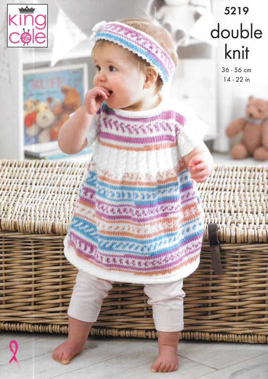 5219 King Cole Double Knit Cardigan/Dress/Coat/Beret/Headband knitting pattern