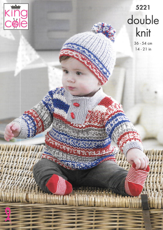 5221 King Cole double knit Coat/Gilet/Sweater/Hat knitting pattern