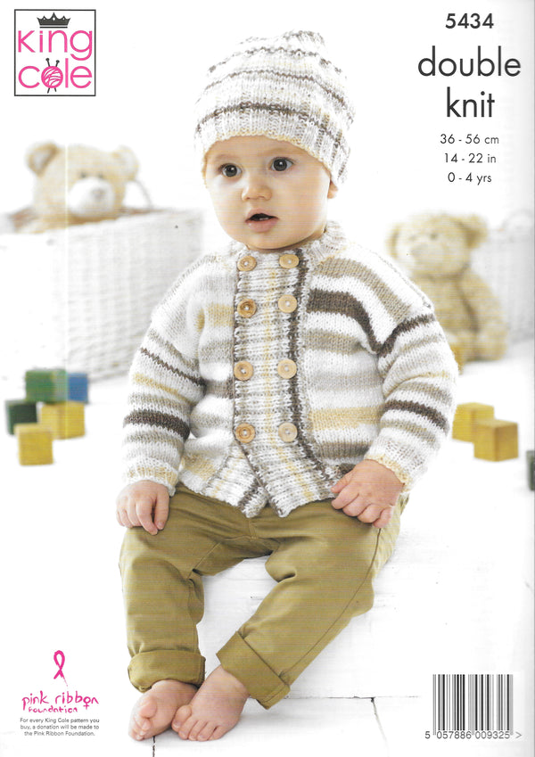 5434 King Cole Double Knit Sweater/Jacket and Hat knitting pattern