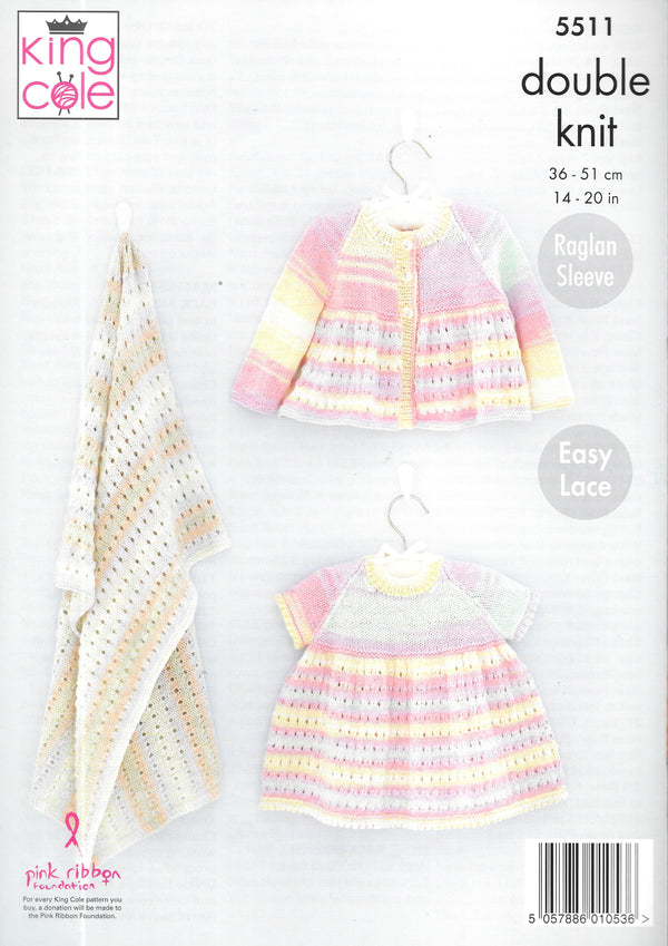 5511 King Cole double knit Dress/Matinee Coat and Blanket knitting pattern