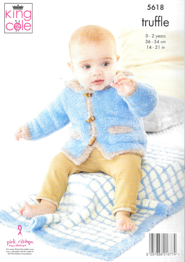 King Cole 5618 Truffle Pram Blanket/Jacket/Gilet and Hat knitting pattern