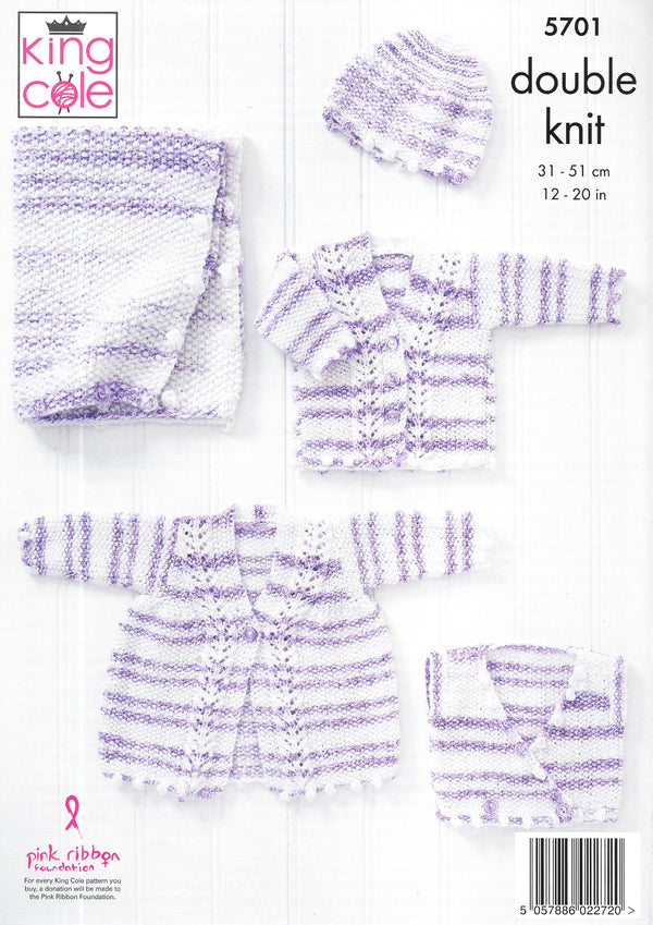 5701 King Cole Matinee Coat/Cardigan/Crossover Waistcoat/Hat/Blanket knitting pattern