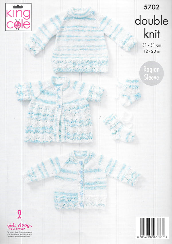 5702 King Cole Matinee Coat/Cardigan/Sweater/Bootees knitting pattern