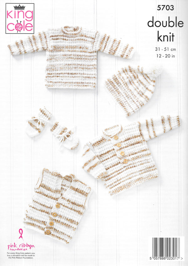 5703 King Cole Sweater/Waistcoat/Hat/Mittens knitting pattern