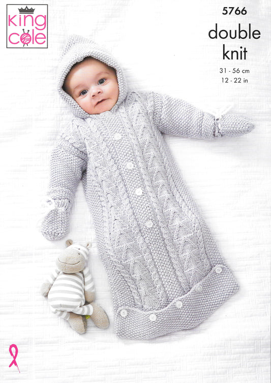 King Cole knitting pattern 5766 Sleeping Bag, Sweater, Hat and Mittens