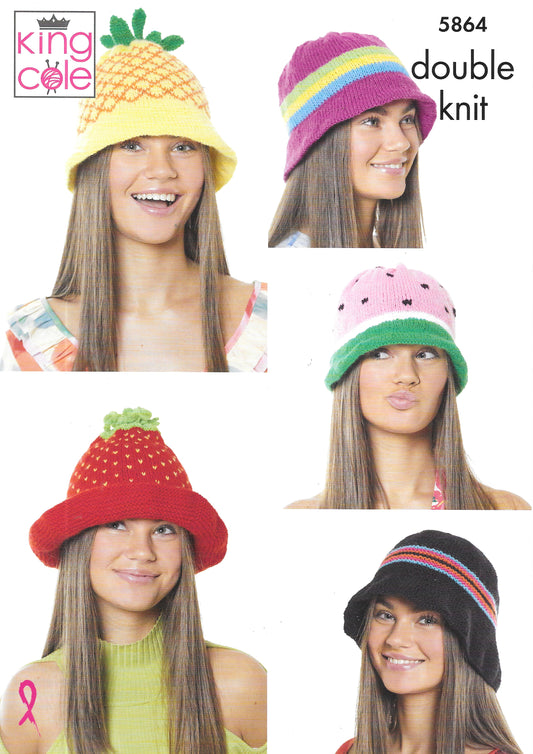5864 King Cole knitting pattern. Lady's hats.  Double Knit