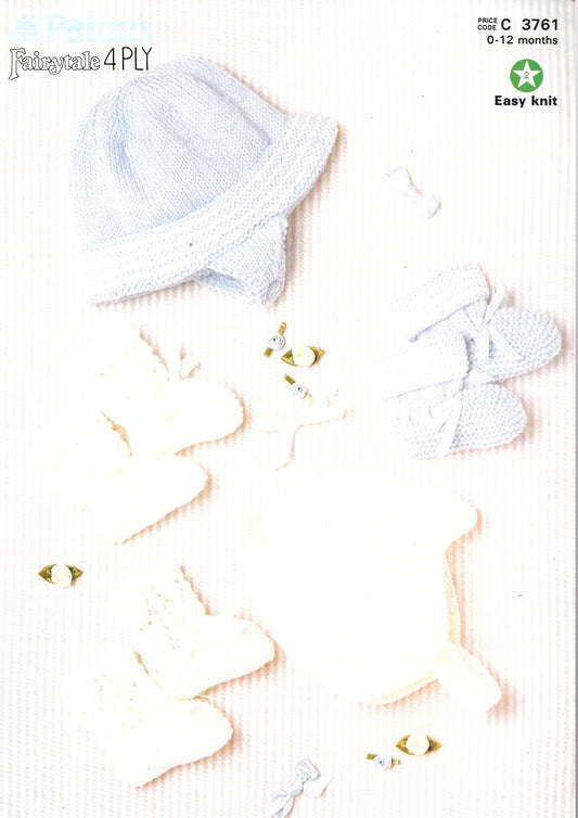C3761 PRELOVED Patons Knitting Pattern. Bonnets/Bootees. 4 ply. 0-12 months.