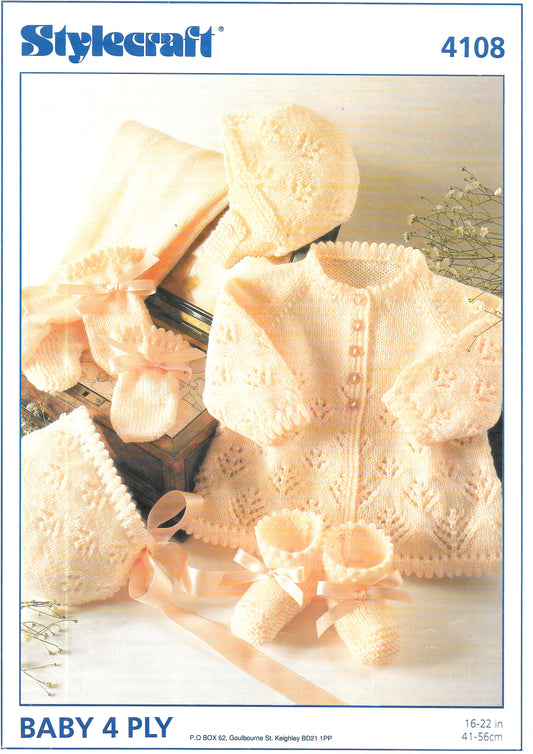 4108 PRELOVED Stylecraft Knitting Pattern. Matinee Set. 4 ply. 16-22 inch chest