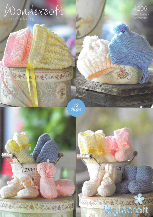 4206 Stylecraft knitting pattern. Baby hats/mittens/bootees. DK