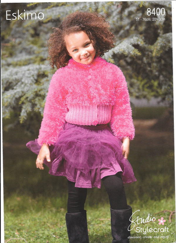 8400 Stylecraft Knitting Pattern. Girl's cardigan Eskimo/DK. 20-30" chest