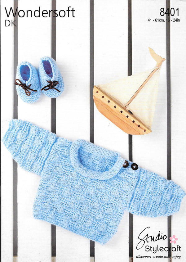8401 Stylecraft Knitting Pattern. Boy's Sweater and Boots. DK. 16-24" chest