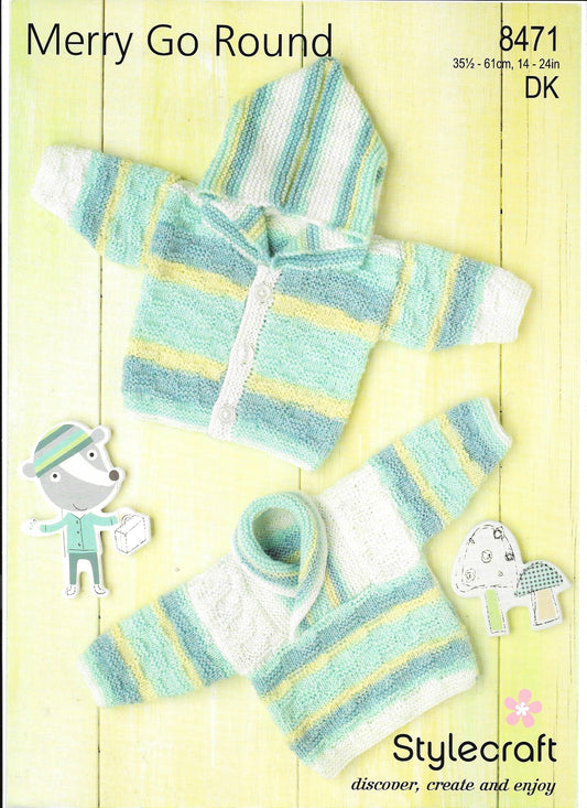 8471 Stylecraft Knitting Pattern. Sweater and Hooded Cardigan. DK 14-24" chest