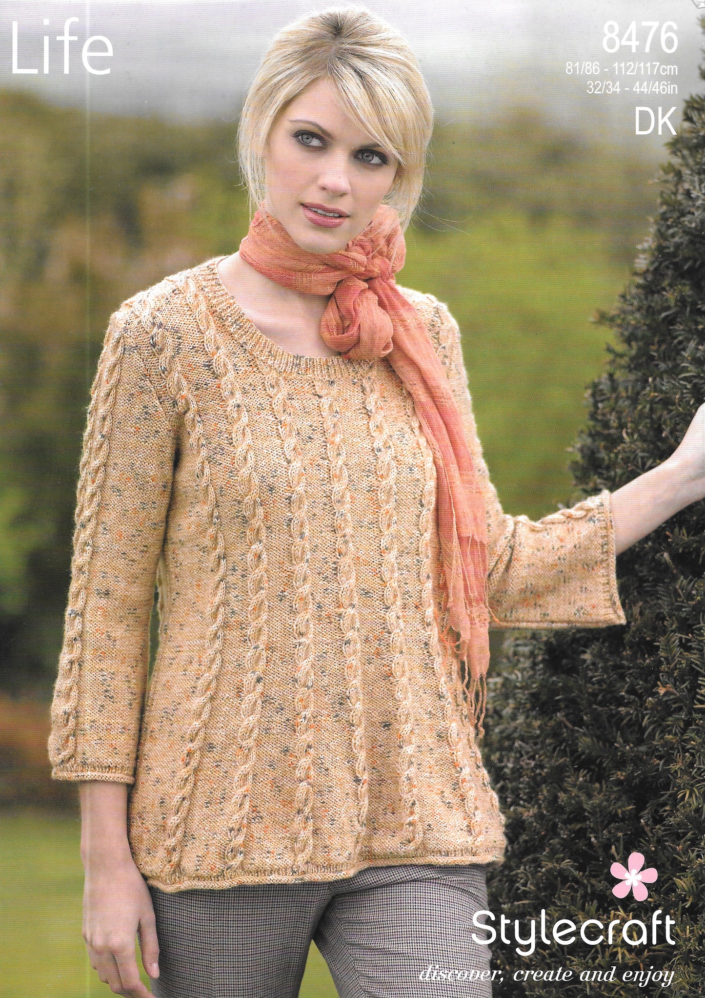 8476 Stylecraft Ladies cable sweater knitting pattern