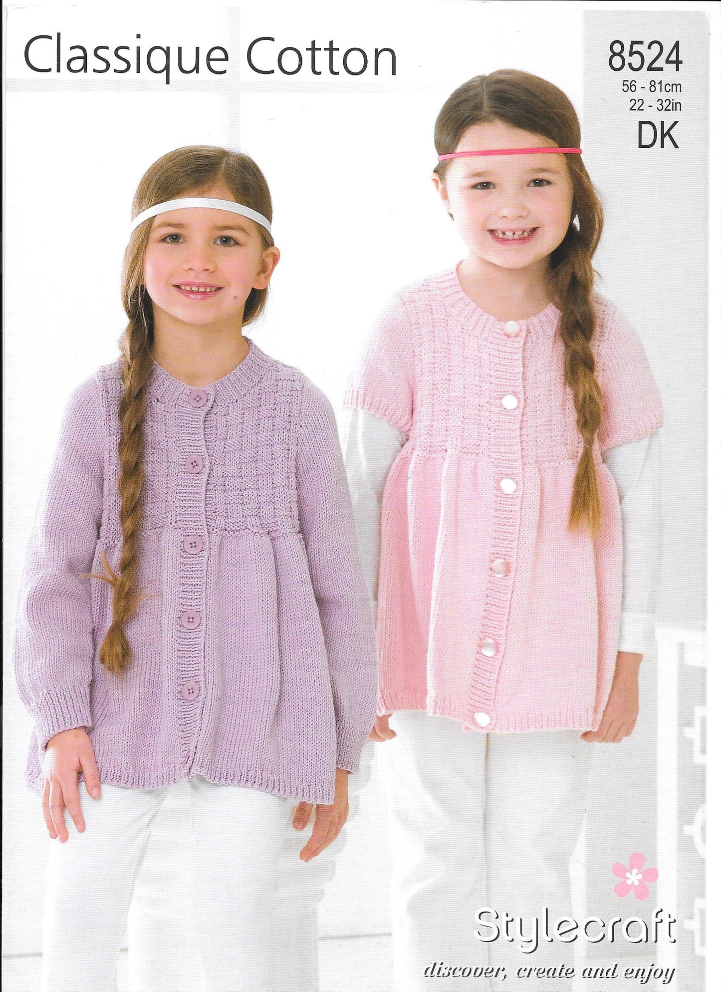 8524 Stylecraft Knitting Pattern. Girl's cardigans  DK. 22-32" chest