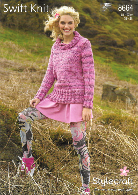 8664 Stylecraft knitting pattern. Lady's Sweater. Super Chunky