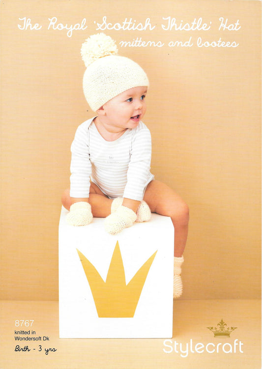 Stylecraft 8767 Knitting Pattern. DK Hat, Mitts and Bootees - Birth - 3 years