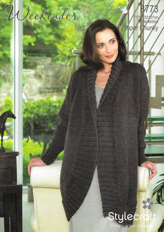 8773 Stylecraft knitting pattern. Lady's Cardigan. Super Chunky