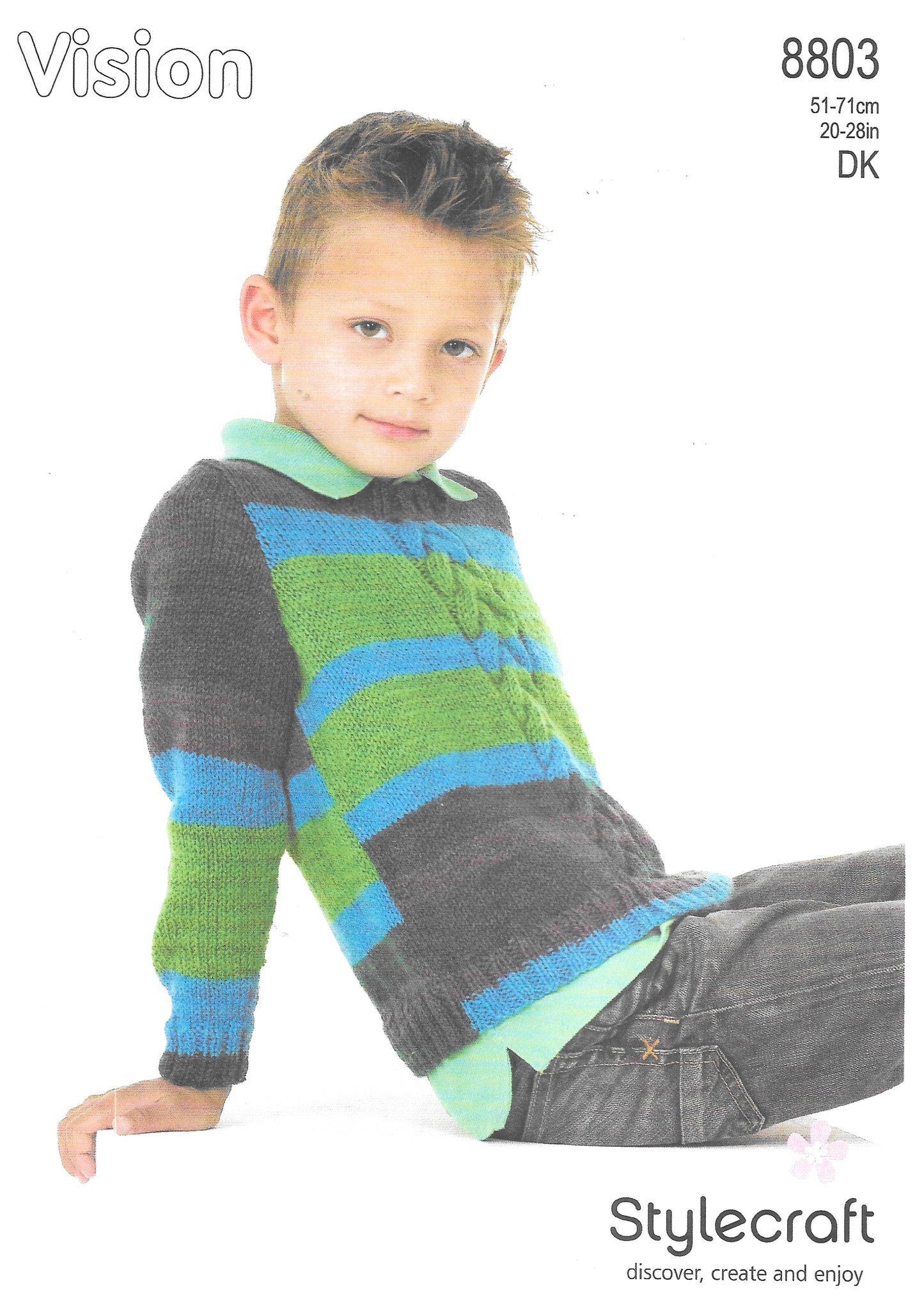 8803 Stylecraft knitting pattern.  Child's cable panel sweater. Double Knitting.