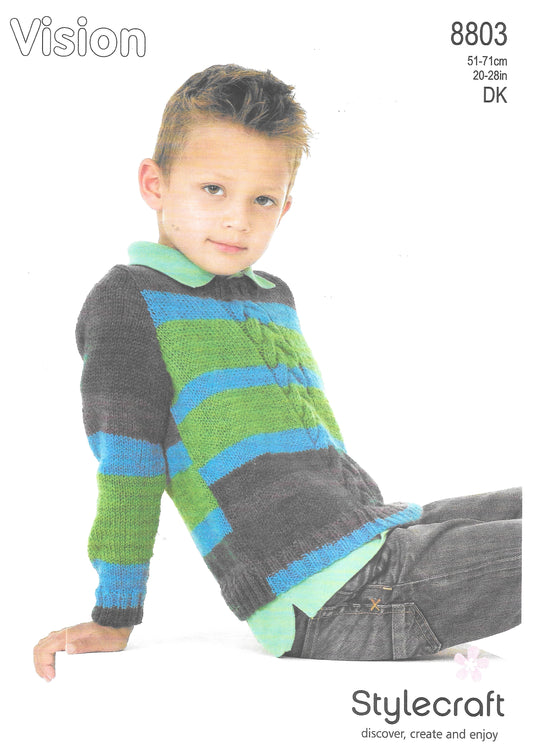 8803 Stylecraft knitting pattern.  Child's cable panel sweater. Double Knitting.