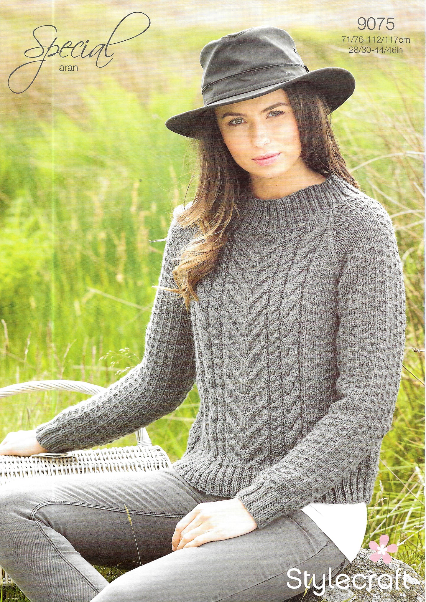 9075 Stylecraft knitting pattern. Lady's cable sweater Aran Yarn