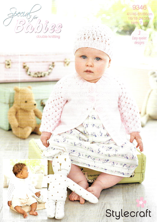 9346 Stylecraft knitting pattern. Child's lacy sleeve cardigan. Double Knitting