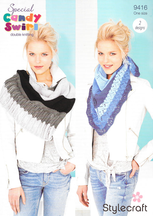 9416 Stylecraft Shawls. Double Knitting Yarn knitting pattern