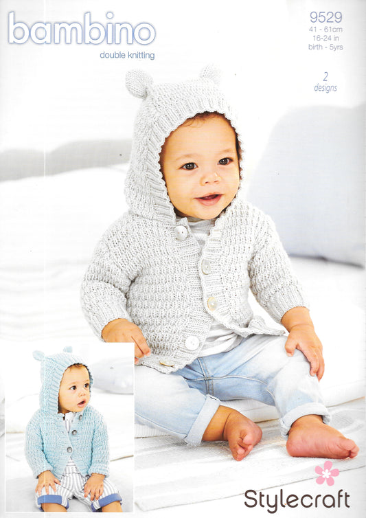 9529 Stylecraft knitting pattern. Child's hooded cardigan Double Knitting