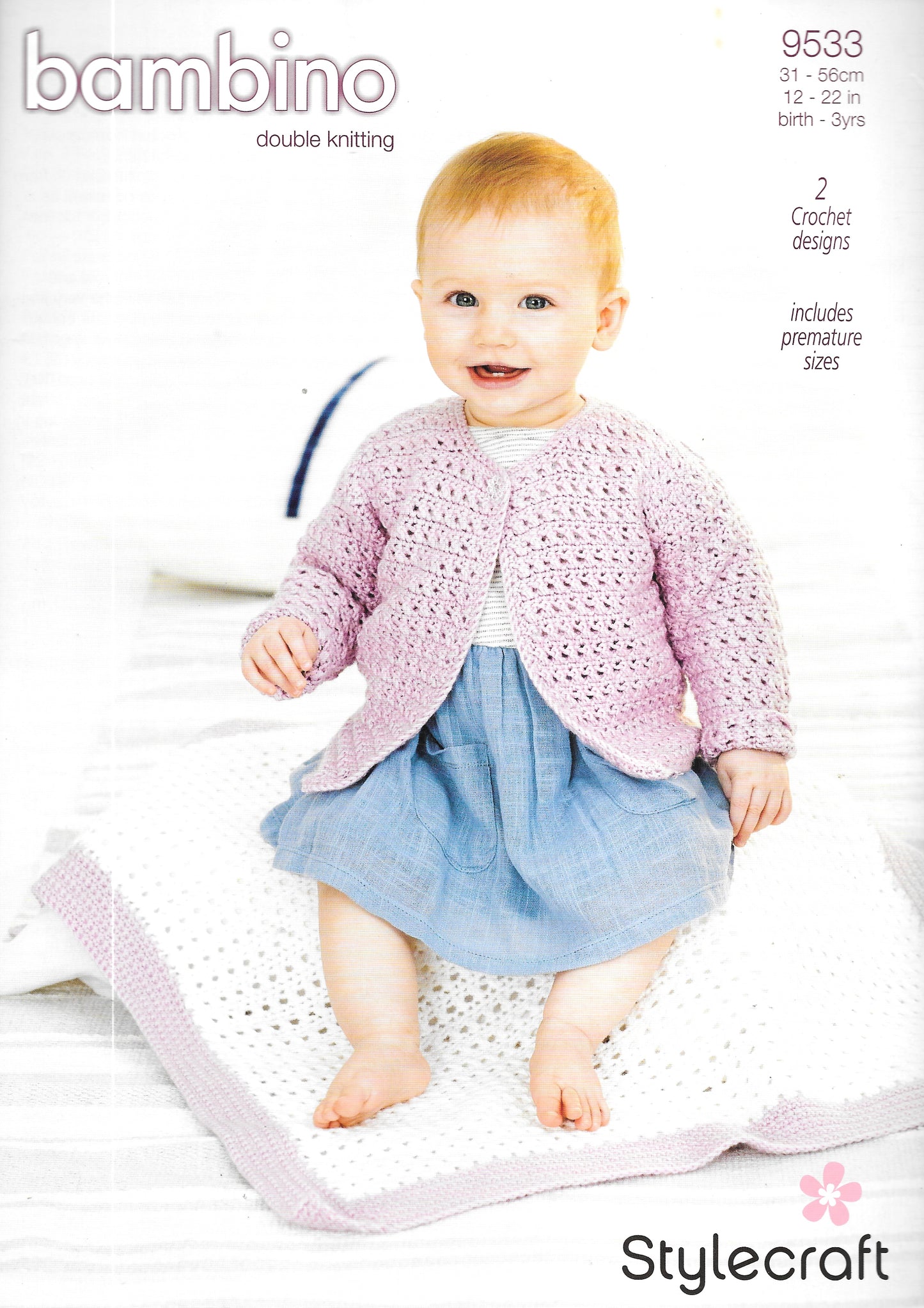 9533 Stylecraft crochet pattern. Child's lacy cardigan Double Knitting