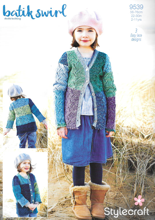 9539 Stylecraft knitting pattern. Child's cardigans and mittens. Double Knitting