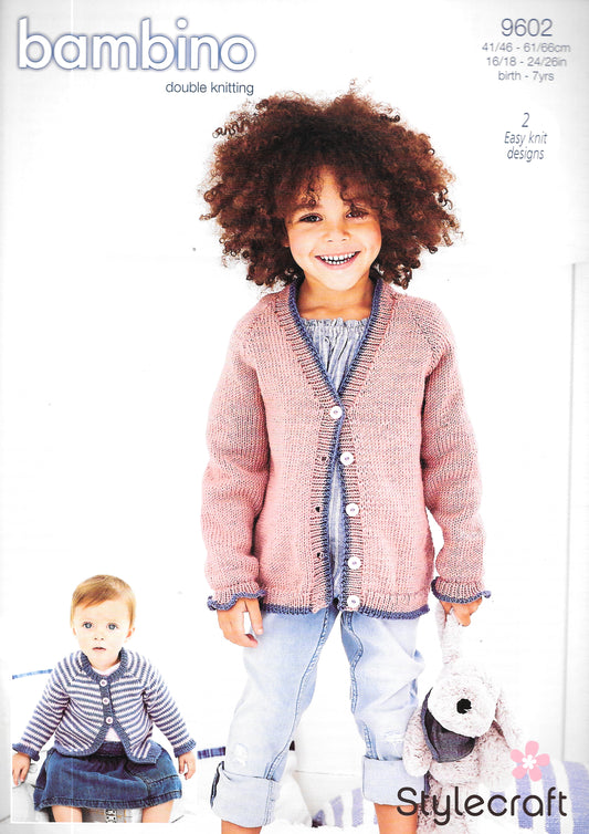 Stylecraft 9602 knitting pattern. Child's Cardigans.  Double Knitting