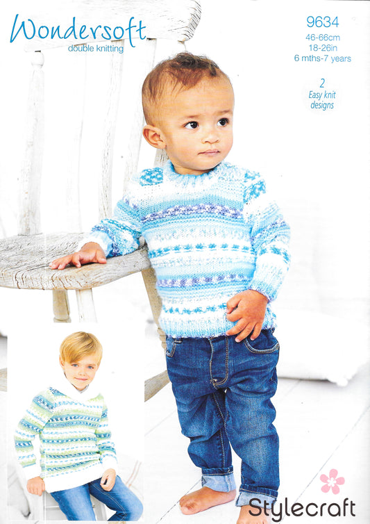 9634 Stylecraft knitting pattern. Child's Hoodie/Sweater. Double Knitting